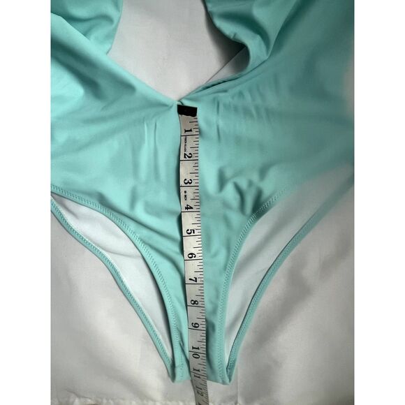 Baby Blue One Piece Swimsuit Deep Cutout Ties Open Back Barbie Barbiecore Size M - Picture 10 of 12